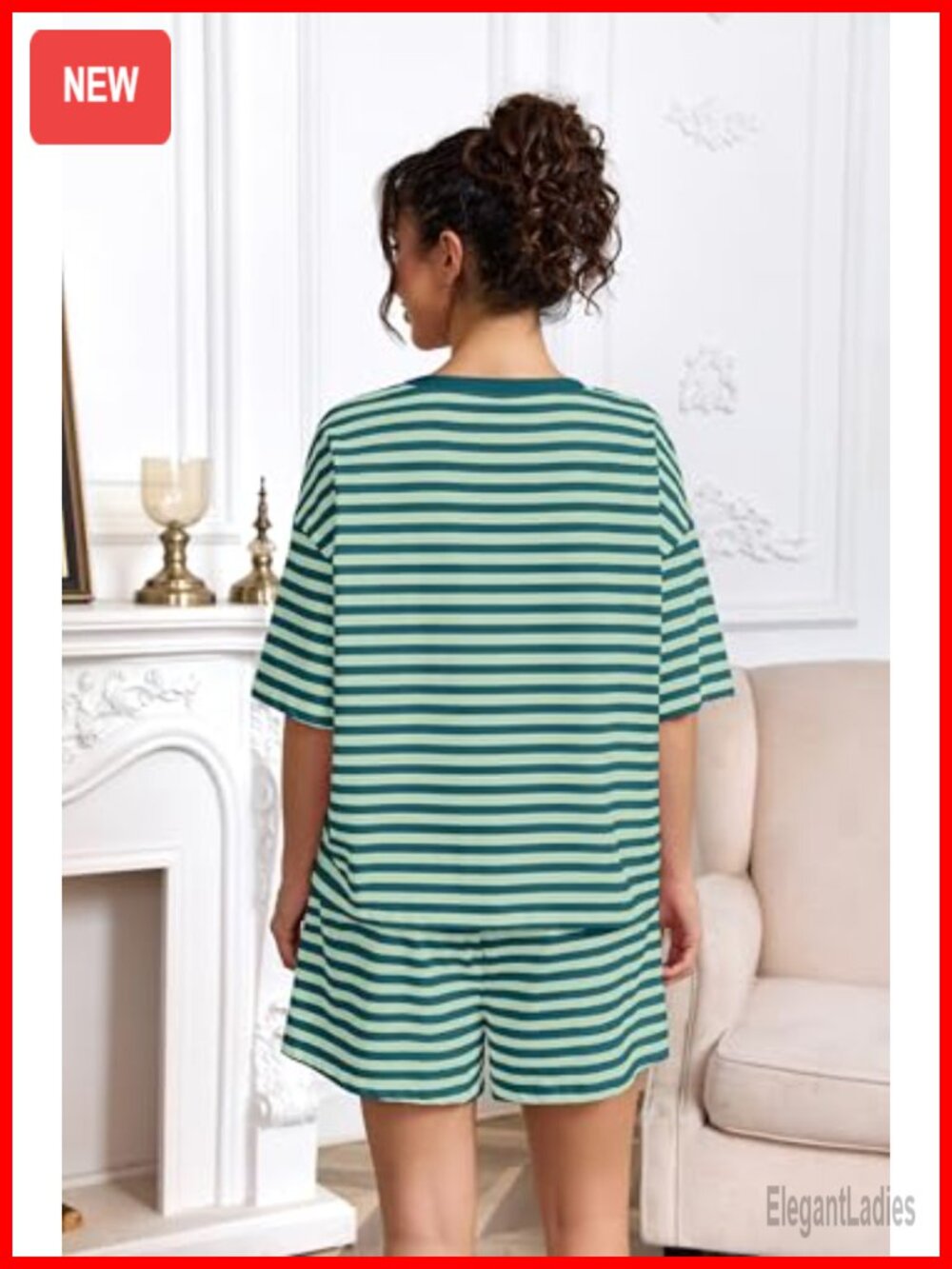 Cotton Blend Striped Pajama Shorts Set 2 Piece Lounge Outfits - Picture 3 of 7